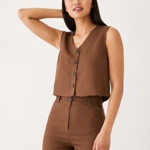 Frank & Oak Brown Linen Button Up Vest Top (reversible)